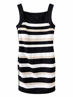 Classic Black, White & Cream Stripe Sleeveless Sheath Dress NWT.  SIZE 6 WH/BM